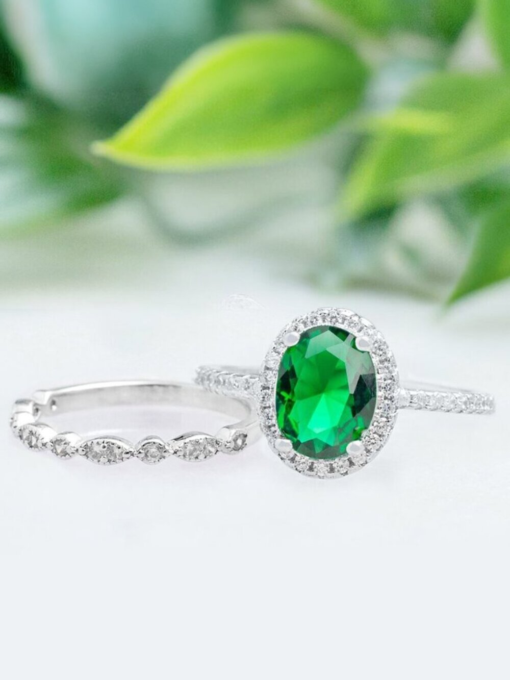 Oval Green Emerald Gemstone ring set, 925 Sterling Silver Charmed Aroma 2018
